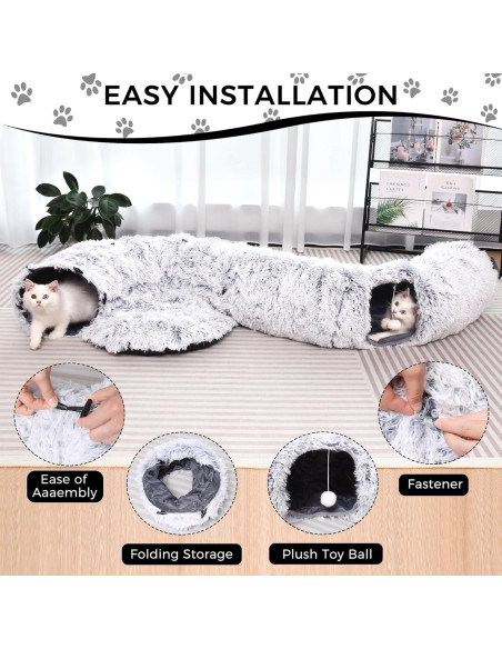 Túnel de Gato Multifuncional YUYAFN con Cama Gris 81x81cm