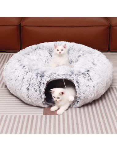 Túnel de Gato Multifuncional YUYAFN con Cama Gris 81x81cm