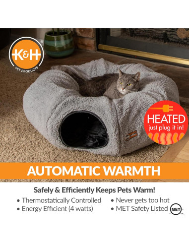 Cama Túnel Calentada K&H para Gatos 71cm Gris
