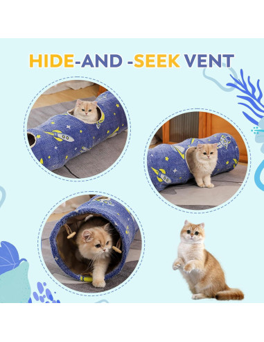 Túnel Plegable para Gatos XIAMI - 120 cm, Azul con Pelotas