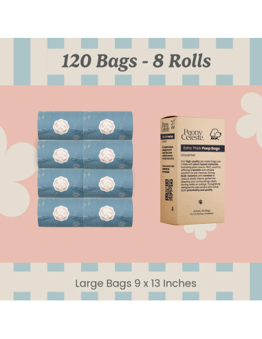 Bolsas de Excremento Peony Celeste 120 Unidades Azul 22.86x33.02 cm