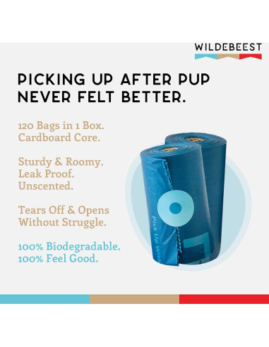 Bolsas de Poop Biodegradables Wildebeest 120 Unidades Sin Fragancia