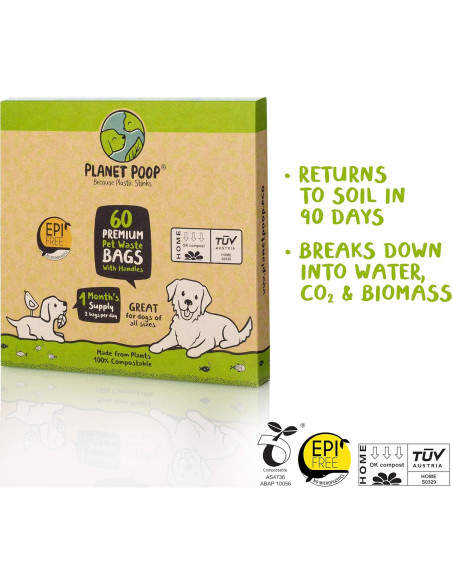 Bolsas Compostables para Excrementos de Perro Planet Poop 60 Unidades