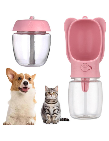 Botella de Agua y Comida para Mascotas Crisque Rosa 350ml