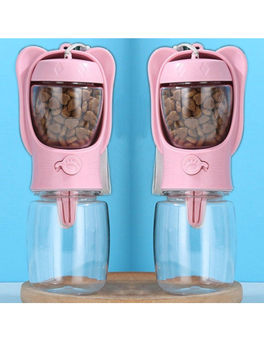 Botella de Agua y Comida para Mascotas Crisque Rosa 350ml