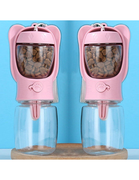 Botella de Agua y Comida para Mascotas Crisque Rosa 350ml