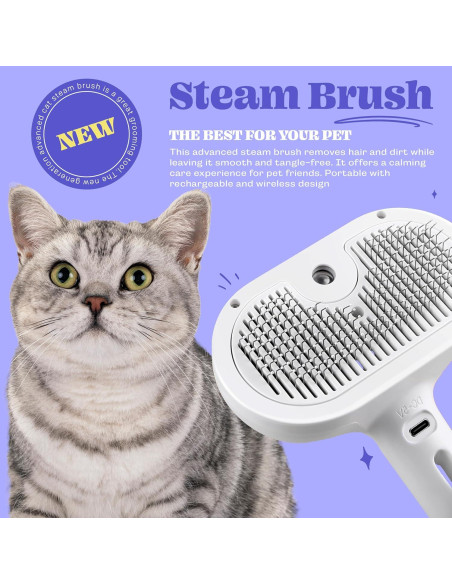 Cepillo de Vapor Recargable FONSUFA 3 en 1 para Gatos y Perros