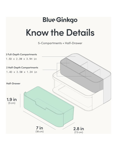 Organizador de Escritorio Compacto Blue Ginkgo - 5 Compartimentos Azul