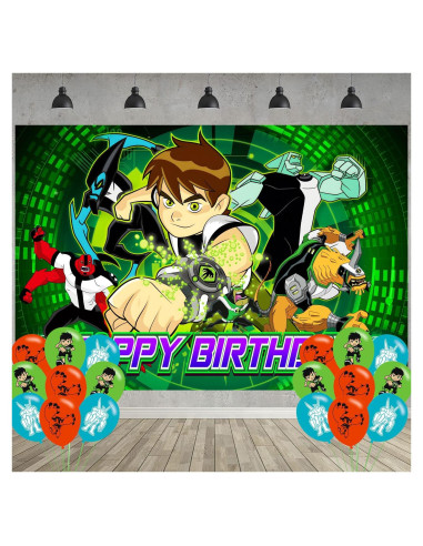 Decoración de Fiesta de Cumpleaños Ben ELZEM 150x100 cm + 18 Globos