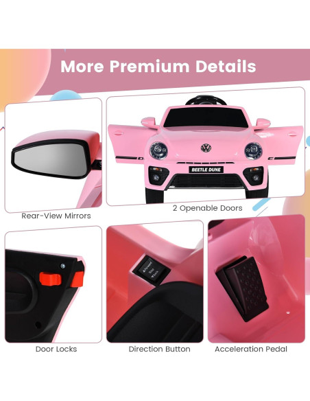 Coche a Pedales HONEY JOY Volkswagen Beetle 12V Rosa