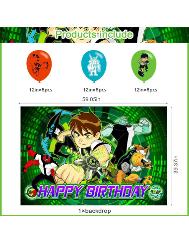 Decoración de Fiesta de Cumpleaños Ben ELZEM 150x100 cm + 18 Globos