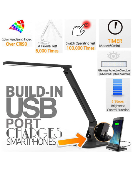 Lámpara de Escritorio LED Lampat, 4 Modos, Regulador Táctil