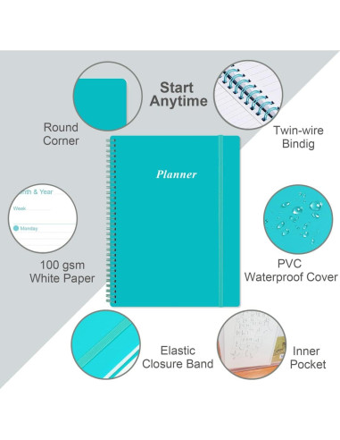 Planificador Sin Fecha Heveboik A4 Verde Azulado 80 Hojas