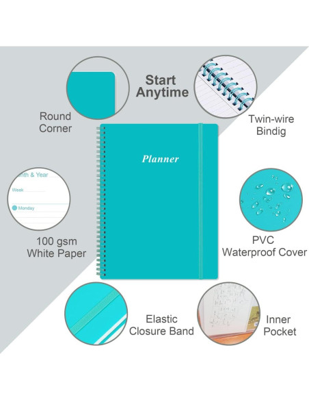 Planificador Sin Fecha Heveboik A4 Verde Azulado 80 Hojas