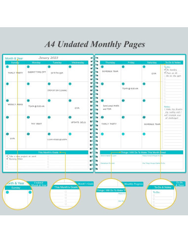 Planificador Sin Fecha Heveboik A4 Verde Azulado 80 Hojas