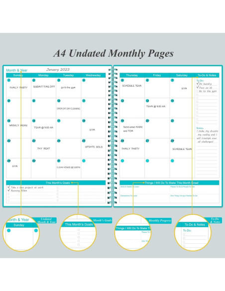 Planificador Sin Fecha Heveboik A4 Verde Azulado 80 Hojas