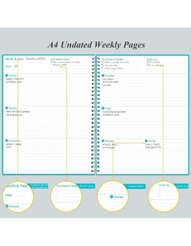 Planificador Sin Fecha Heveboik A4 Verde Azulado 80 Hojas