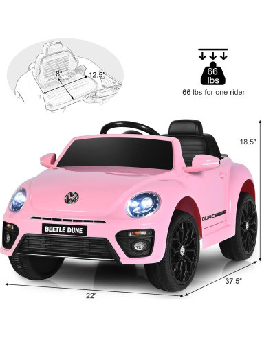 Coche a Pedales HONEY JOY Volkswagen Beetle 12V Rosa