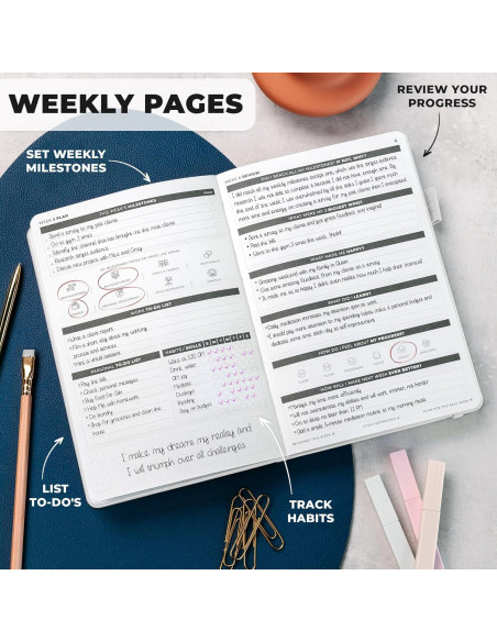 Planificador de Metas Clever Fox A5 90 Días Tapa Dura Blanco Planificador de Metas Clever Fox A5 90 Días Tapa Dura Blanco