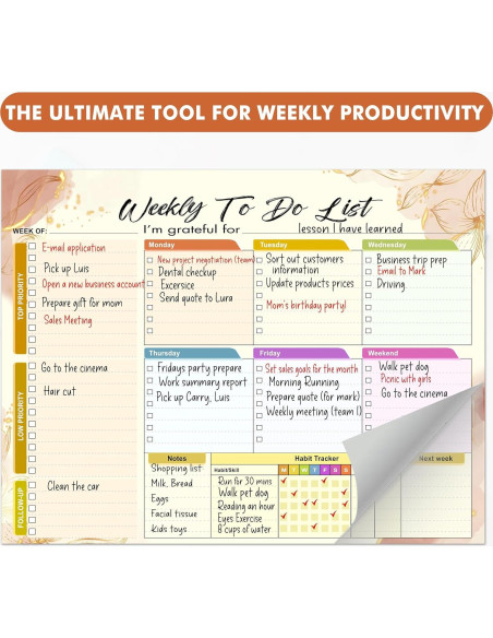 Pad de Lista de Tareas Semanal HomieX 21.6x27.9 cm Amarillo