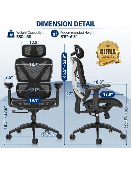 Silla de Oficina Ergonómica GABRYLLY, Soporte Lumbar, Reposabrazos 3D