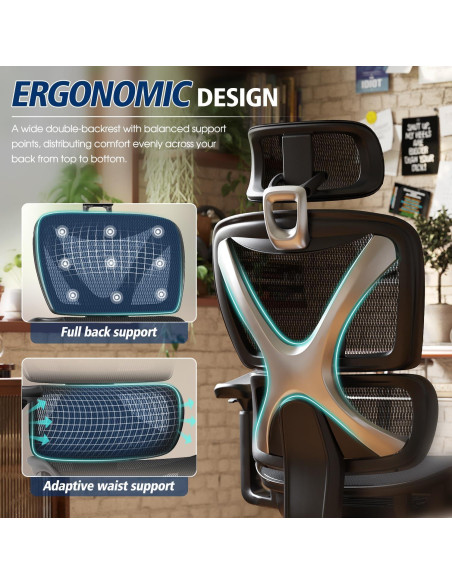 Silla de Oficina Ergonómica GABRYLLY, Soporte Lumbar, Reposabrazos 3D