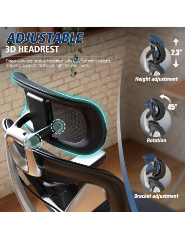 Silla de Oficina Ergonómica GABRYLLY, Soporte Lumbar, Reposabrazos 3D