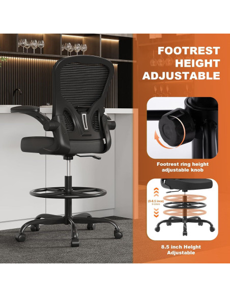 Silla de Dibujo Ergonómica Synorla con Soporte Lumbar Negro