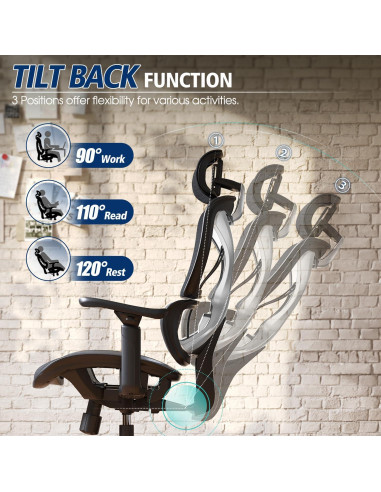 Silla de Oficina Ergonómica GABRYLLY, Soporte Lumbar, Reposabrazos 3D