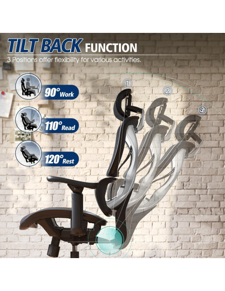 Silla de Oficina Ergonómica GABRYLLY, Soporte Lumbar, Reposabrazos 3D