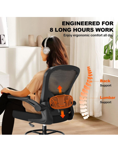 Silla de Dibujo Ergonómica Synorla con Soporte Lumbar Negro