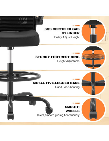 Silla de Dibujo Ergonómica Synorla con Soporte Lumbar Negro