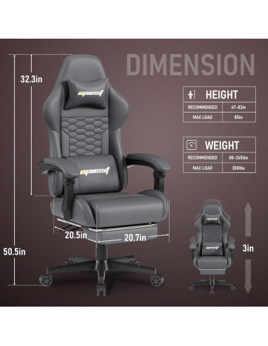 Silla de Juego Ergonomica Opiesit 300 con Reposapiés y Soporte Lumbar