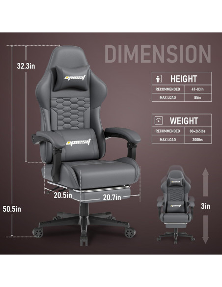 Silla de Juego Ergonomica Opiesit 300 con Reposapiés y Soporte Lumbar