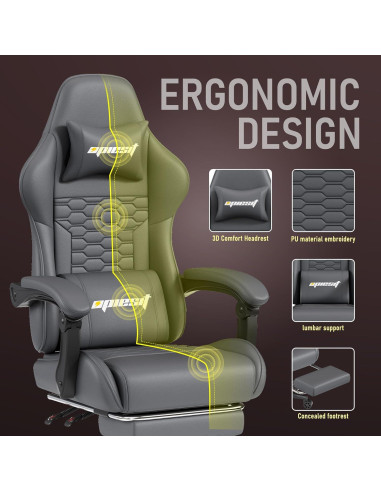 Silla de Juego Ergonomica Opiesit 300 con Reposapiés y Soporte Lumbar