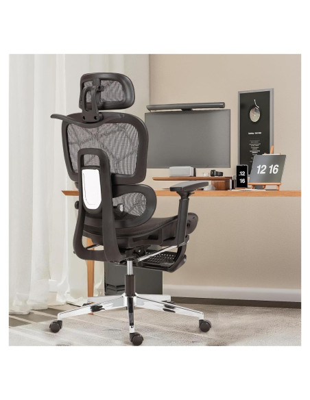 Silla de Oficina Ergonómica Leader Cattle LC Negra con Reposapiés