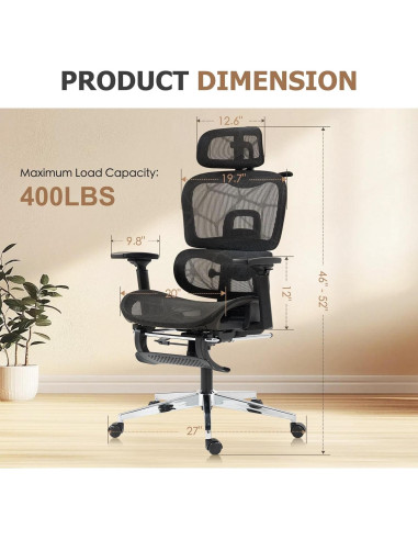 Silla de Oficina Ergonómica Leader Cattle LC Negra con Reposapiés