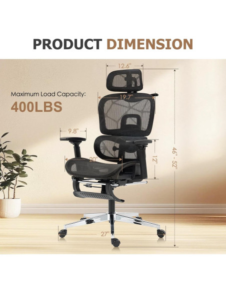 Silla de Oficina Ergonómica Leader Cattle LC Negra con Reposapiés