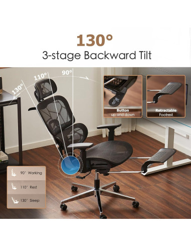 Silla de Oficina Ergonómica Leader Cattle LC Negra con Reposapiés