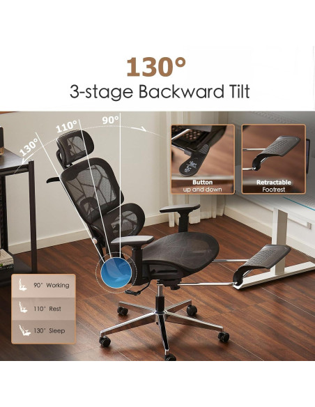 Silla de Oficina Ergonómica Leader Cattle LC Negra con Reposapiés