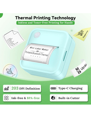 Impresora de Etiquetas Térmica Miouca Bluetooth Verde 12-50mm