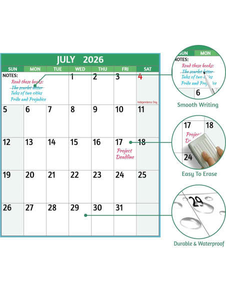 Calendario de Borrado en Seco 2026 BowCuk 97x64 cm Reversible