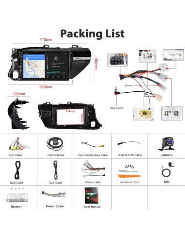 Estéreo de Coche Hodozzy 10.1" para Toyota Hilux 2015-2020