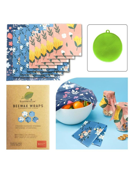 Envolturas de Cera de Abeja EcoHMVerve 9 Piezas Reutilizables Envolturas de Cera de Abeja EcoHMVerve 9 Piezas Reutilizables