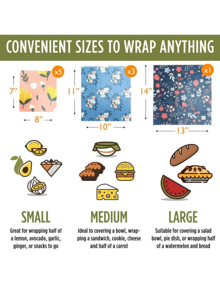 Envolturas de Cera de Abeja EcoHMVerve 9 Piezas Reutilizables Envolturas de Cera de Abeja EcoHMVerve 9 Piezas Reutilizables