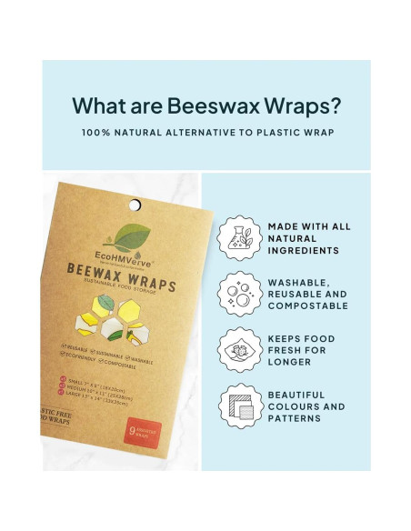 Envolturas de Cera de Abeja EcoHMVerve 9 Piezas Reutilizables Envolturas de Cera de Abeja EcoHMVerve 9 Piezas Reutilizables