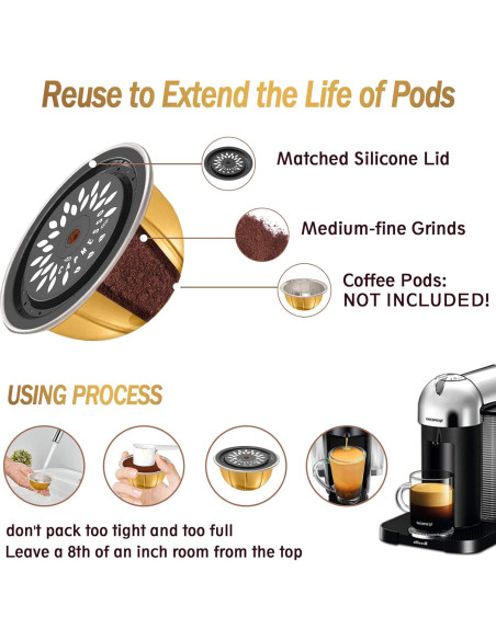 CAPMESSO Tapas Reutilizables de Silicona para Cápsulas Nespresso Vertuo - 3 Piezas