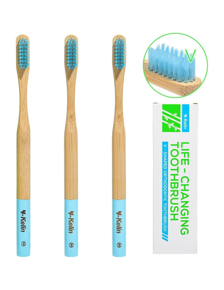 Cepillo de Dientes Ortodóntico Y-Kelin de Bambú 3 Piezas Cerdas Suaves