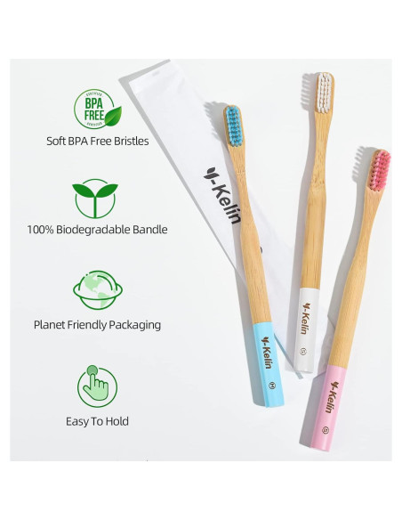 Cepillo de Dientes Ortodóntico Y-Kelin de Bambú 3 Piezas Cerdas Suaves