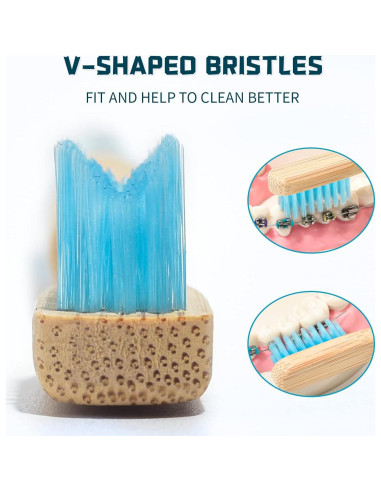 Cepillo de Dientes Ortodóntico Y-Kelin de Bambú 3 Piezas Cerdas Suaves